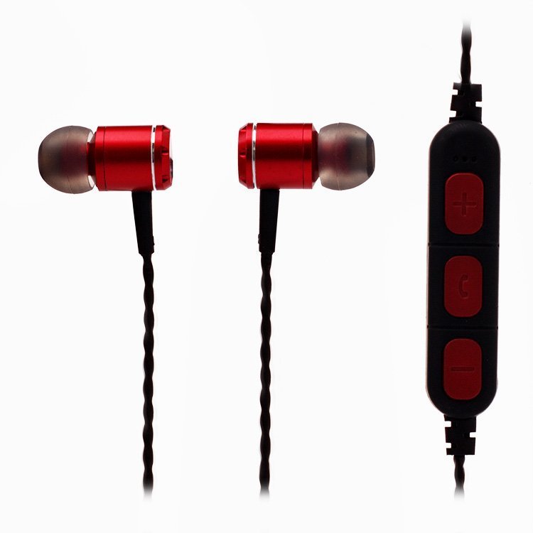 Наушники вакуумные BLUETOOTH MF-01BT + microSD магнитные красные
