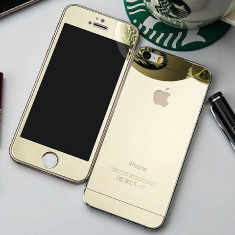 Стекло цветное защитное ЗЕРКАЛЬНОЕ на дисплей iPhone 5 на 2 стороны золото