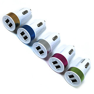 Авто адаптер 2 USB в пакете Iron Selection 2.1A+1A круглый белый с розовой полосой