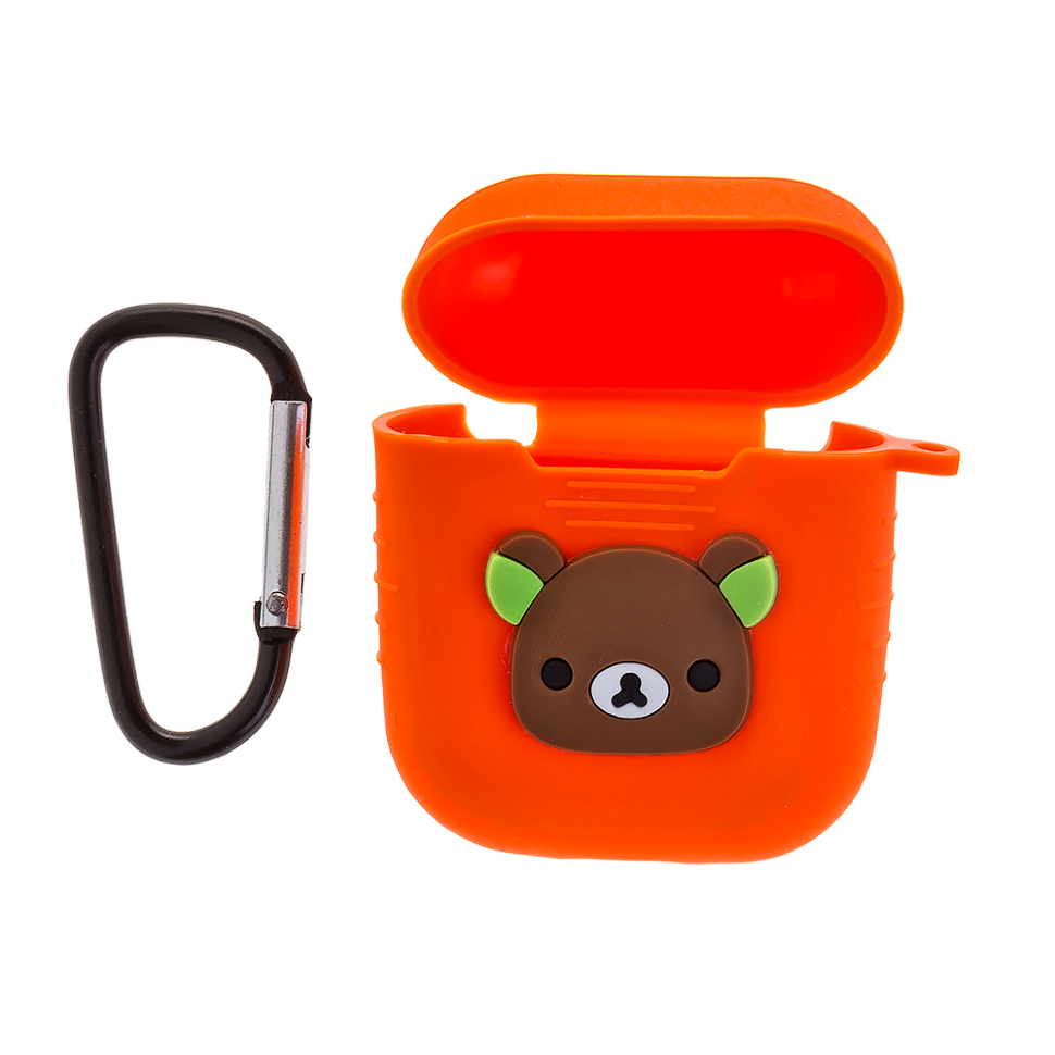 Чехол силиконовый для кейса AirPods с карабином Медвежонок (оранжевый)