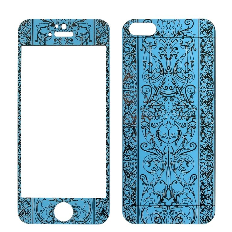 Стекло цветное защитное на дисплей iPhone 5 на 2 стороны УЗОР синее