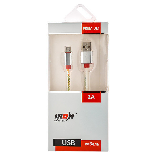 Кабель USB - MicroUSB Iron Selection PREMIUM 2A кожаный с цветной нитью белый