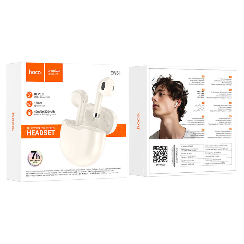 Наушники Bluetooth HOCO EW61 TWS, белые