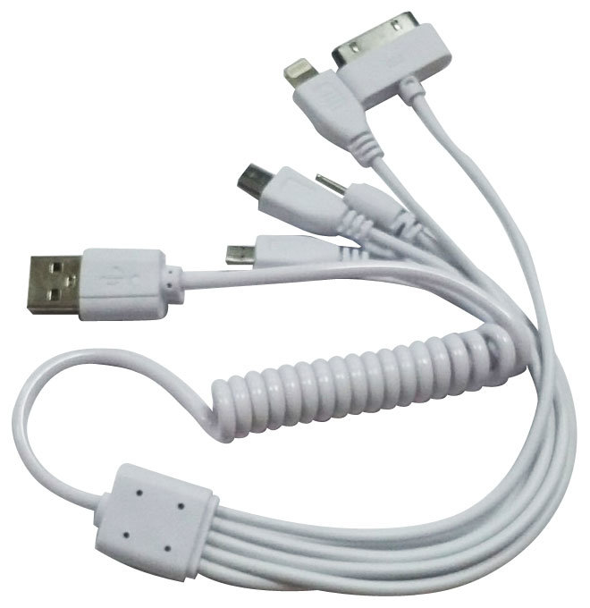 USB кабель на 5 разъемов (iPhone4/iPhone5/micro/mini/nokia 6101) витой белый 0,5 м