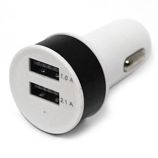 Авто адаптер 2 USB в пакете Iron Selection 2.1A+1A круглый белый с черной полосой