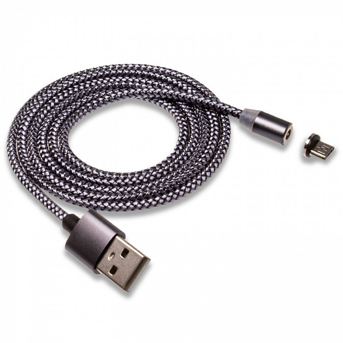 Кабель USB - MicroUSB МАГНИТНЫЙ темно-серый