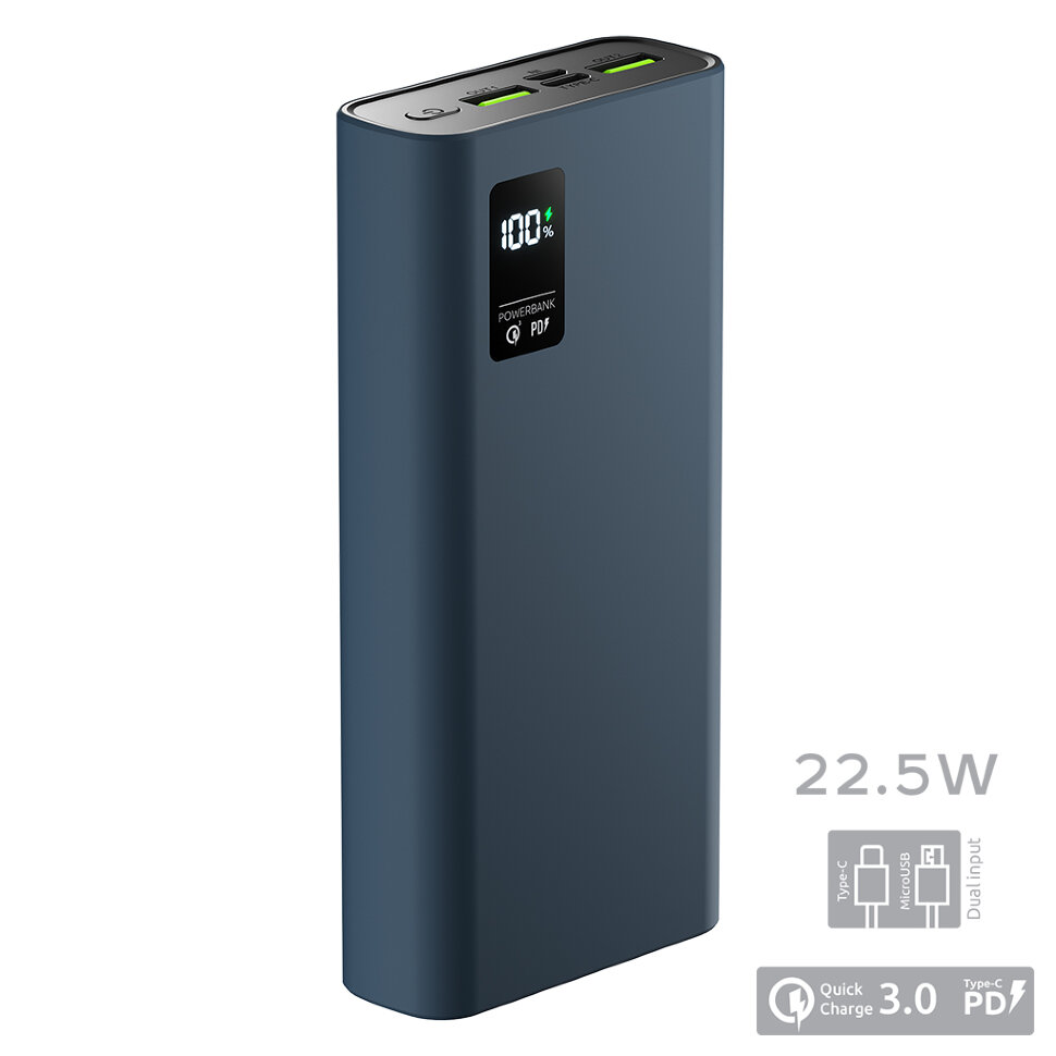 Внешнее ЗУ Olmio QR-20 20000mAh, QC3.0/PD, LCD, 22.5W, темно-синий*