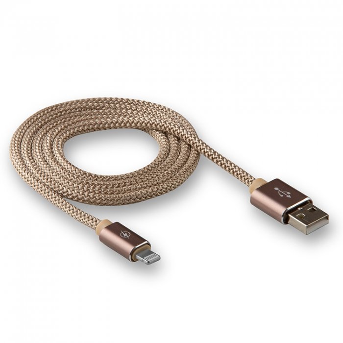 USB кабель на iPhone 5 WALKER C740 ткань круглый с металл.наконечником золото
