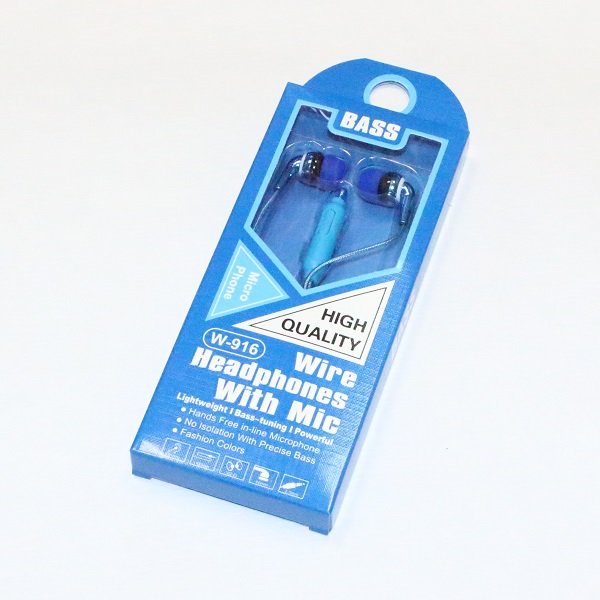 Гарнитура MP3 BASS W-916 с кнопкой ответа голубая
