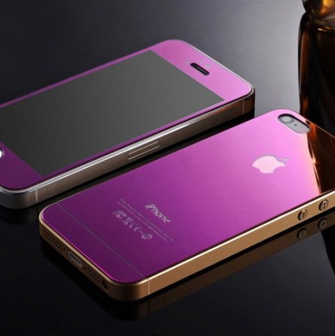 Стекло цветное защитное ЗЕРКАЛЬНОЕ на дисплей iPhone 5 на 2 стороны фиолетовое