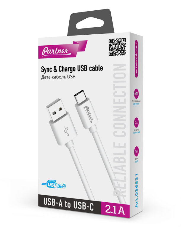 Кабель USB - Type-C Partner белый 1 метр