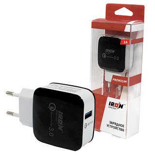 СЗУ с USB IRON Selection PREMIUM, 3A, Fast Charge, черно-белое