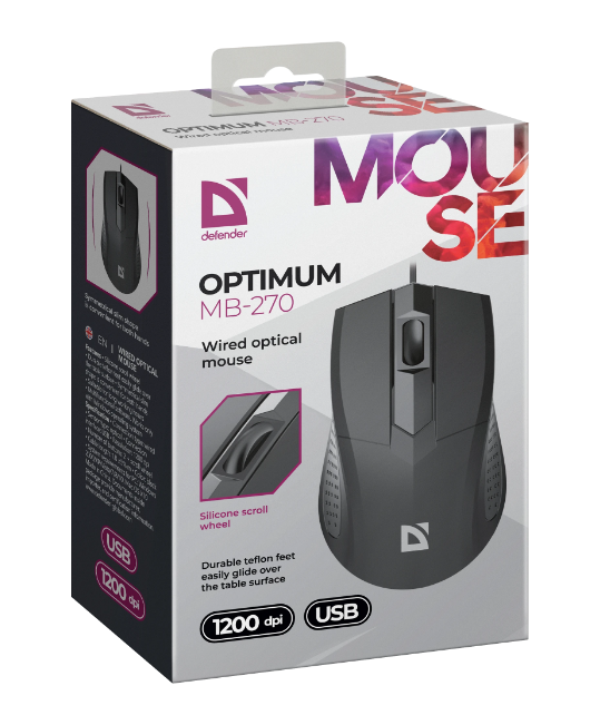 Мышь проводная Defender Optimum MB-270 Pro, черная
