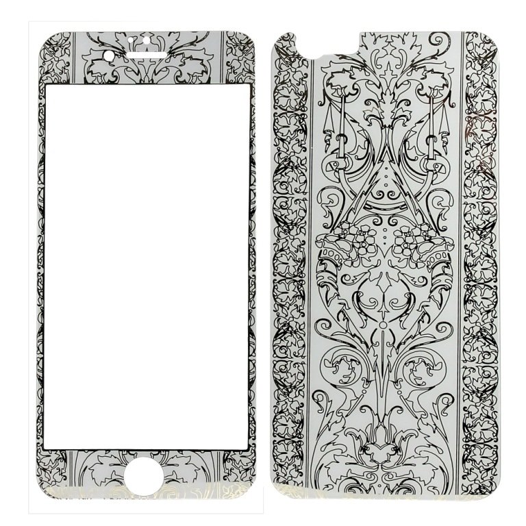 Стекло цветное защитное на дисплей iPhone 6 на 2 стороны УЗОР белое