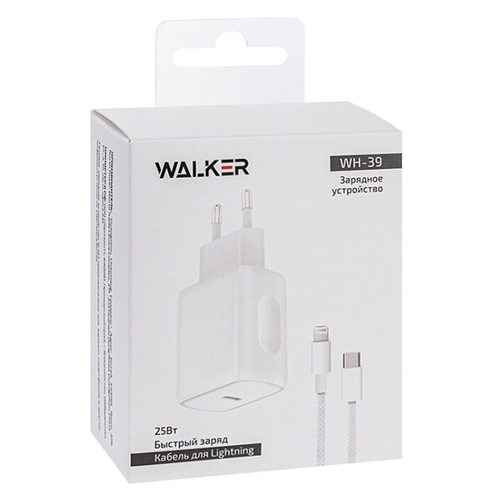 СЗУ WALKER WH-39 1*Type-C PD25W + кабель Type-C на Lightning, белое