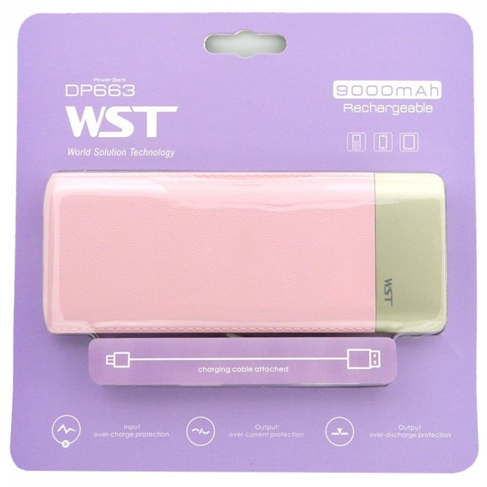 Внешнее ЗУ Power Bank "WST" DP663 9000mAh (100% емкость) розовое