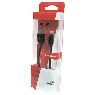 USB кабель на iPhone 5 IRON Selection PREMIUM в блистере (1A) черный