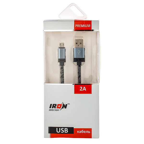 Кабель USB - MicroUSB Iron Selection PREMIUM 2A прорезиненный с рисунком графитовый