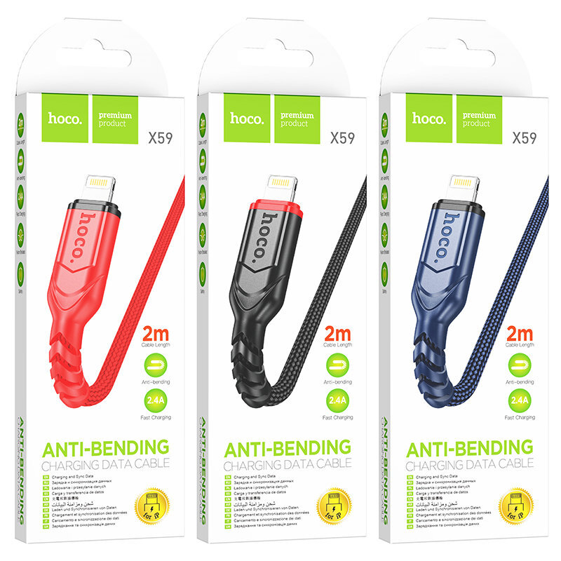 USB кабель на iPhone 5 HOCO X59 Victory 2.4A, 2 метра, черный