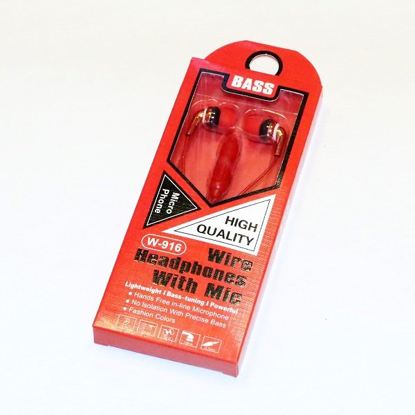 Гарнитура MP3 BASS W-916 с кнопкой ответа красная