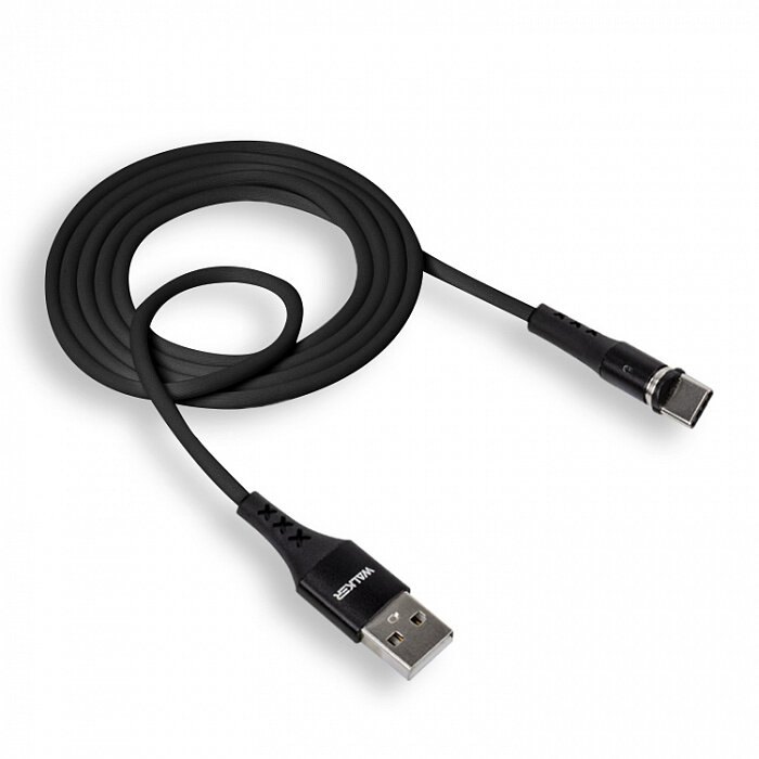 Кабель USB - Type-C WALKER C775 прорезиненный, магнитный, с индиктором, черный 3.1A