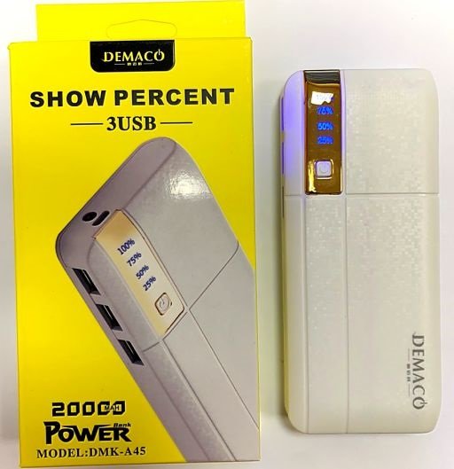 Внешнее ЗУ Power Bank Demaco DMK-A45 20000mAh, USBx3, microUSB, фонарик, белое