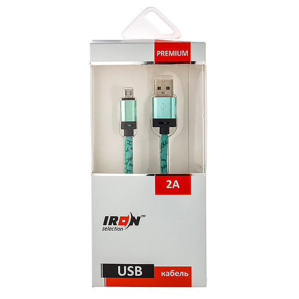 Кабель USB - MicroUSB Iron Selection PREMIUM 2A прорезиненный с рисунком зеленый