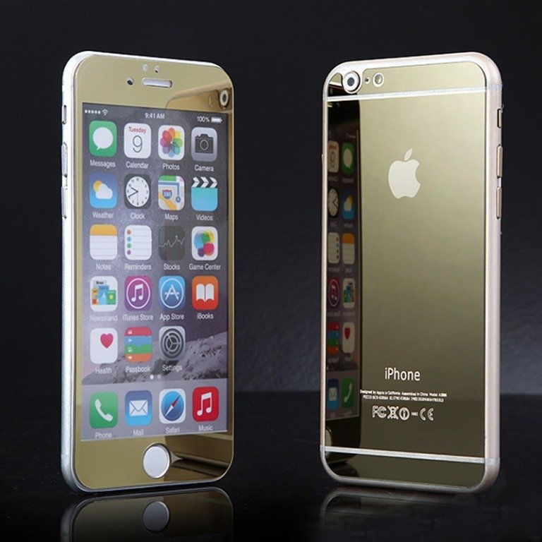 Стекло цветное защитное ЗЕРКАЛЬНОЕ на дисплей iPhone 6 на 2 стороны золото