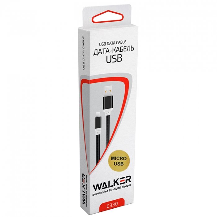 Кабель USB - MicroUSB WALKER C330 ткань плоский золото