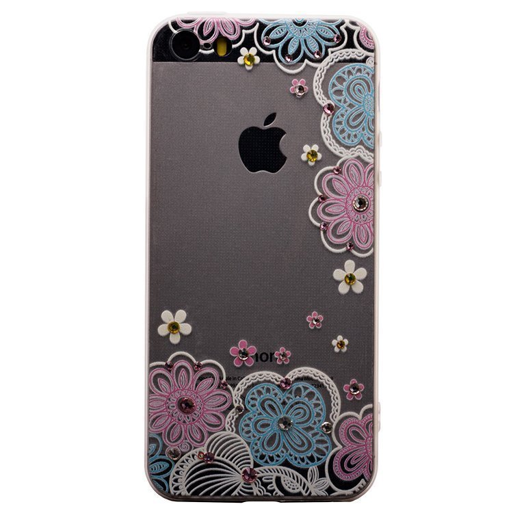 Накладка SC118 Прозрачная с рисунком и стразами iPhone 5 (001)