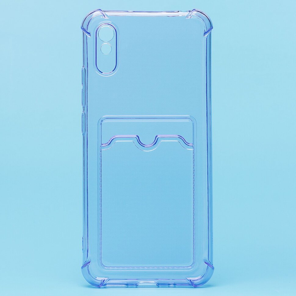 Накладка SC278 Xiaomi Redmi 9A с визитницей + усиленные углы, прозрачная фиолетовая