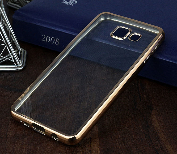 Накладка силиконовая прозрачная Samsung A310 ОБОДОК золотой
