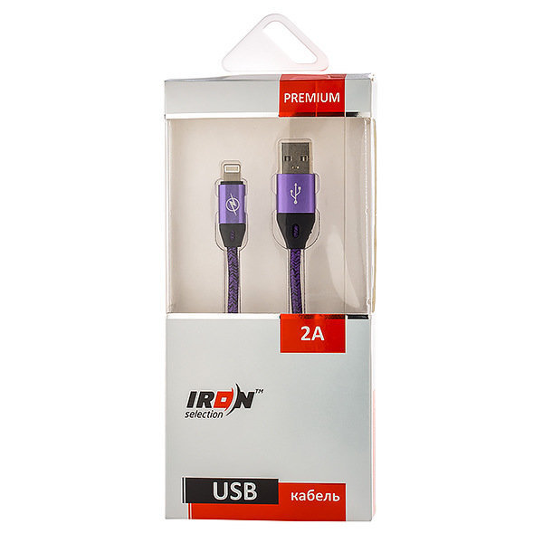 USB кабель на iPhone 5 Iron Selection PREMIUM 2A Fast Charge меланж фиолетовый