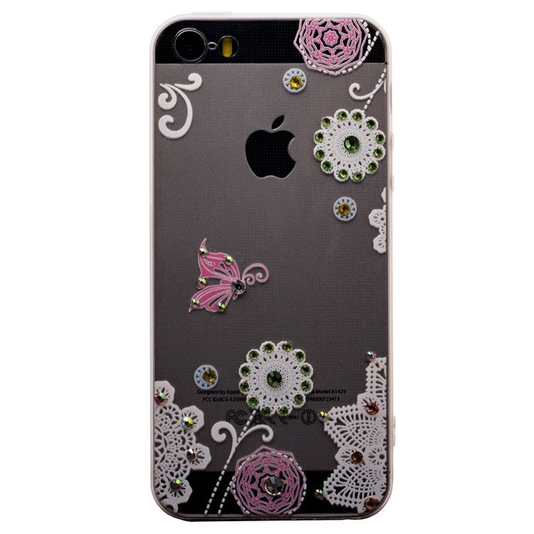 Накладка SC118 Прозрачная с рисунком и стразами iPhone 5 (002)