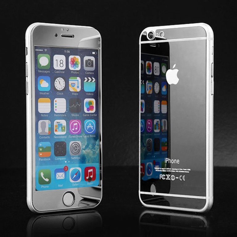 Стекло цветное защитное ЗЕРКАЛЬНОЕ на дисплей iPhone 6 на 2 стороны черное