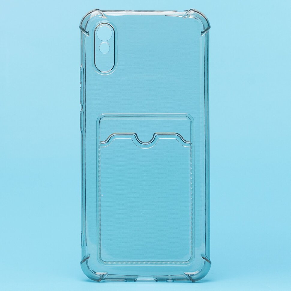 Накладка SC278 Xiaomi Redmi 9A с визитницей + усиленные углы, прозрачная черная