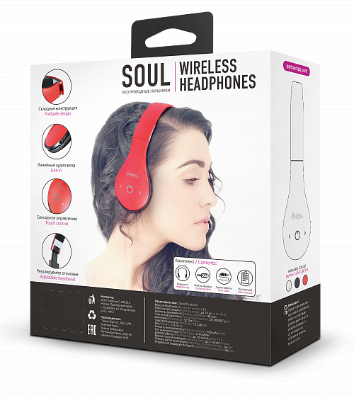 Наушники БЕСПРОВОДНЫЕ Partner "Soul" Bluetooth 4.1, красные
