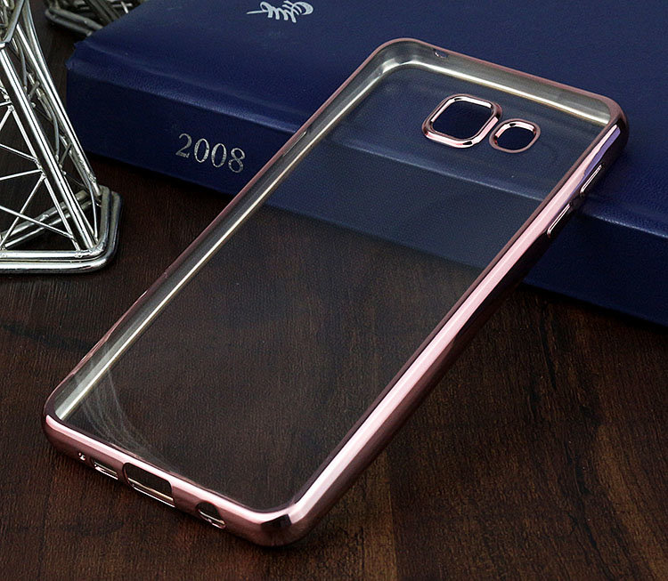 Накладка силиконовая прозрачная Samsung A310 ОБОДОК розовый