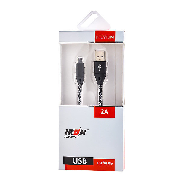 USB кабель на iPhone 5 Iron Selection PREMIUM 2A Fast Charge меланж черный
