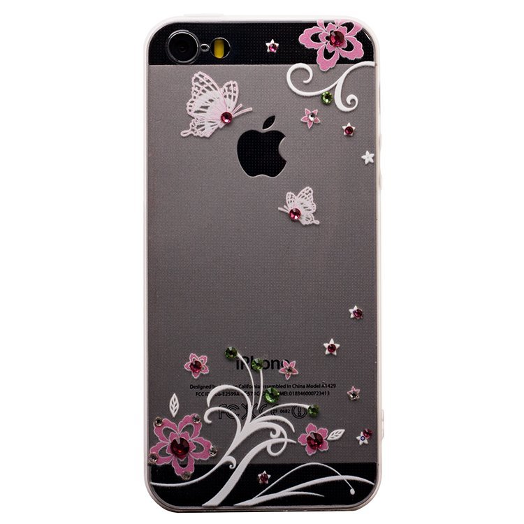 Накладка SC118 Прозрачная с рисунком и стразами iPhone 5 (004)