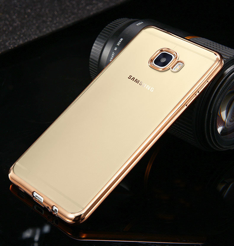Накладка силиконовая прозрачная Samsung A720/A7 2017 ОБОДОК золото