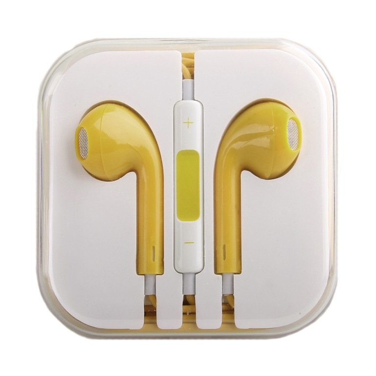 Гарнитура MP3 EaePods с кнопкой ответа и регулятором громкости желтая