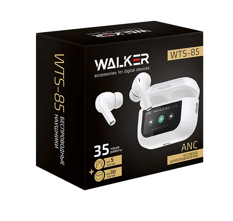 Наушники WALKER Bluetooth WTS-85, ANC, с сенсорным экраном, белые