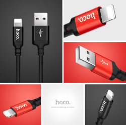 USB кабель на iPhone 5 HOCO X14 черно-красный