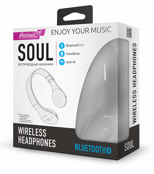 Наушники БЕСПРОВОДНЫЕ Partner "Soul" Bluetooth 4.1, черные