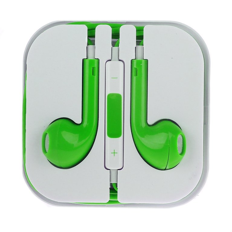 Гарнитура MP3 EaePods с кнопкой ответа и регулятором громкости зеленая