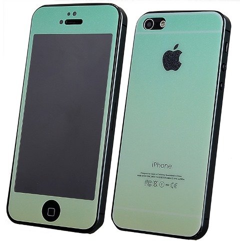 Стекло цветное защитное на дисплей iPhone 5 на 2 стороны зелено-желтое