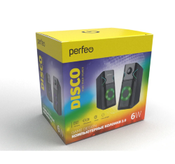 Колонки для компьютера Perfeo Disco 2.0, мощность 2х3 Вт, USB, RGB подсветка 7 режимов, черные