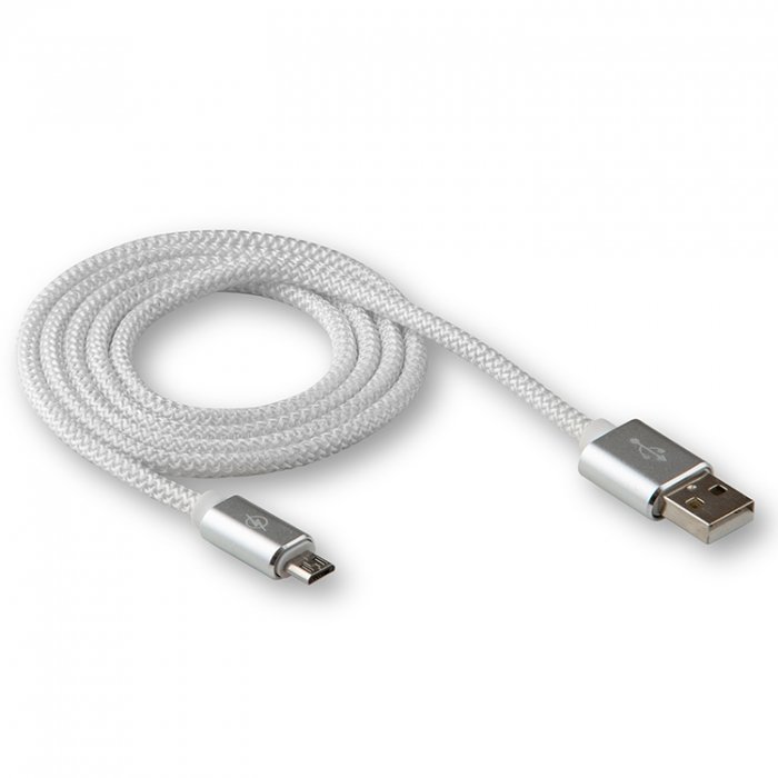 Кабель USB - MicroUSB WALKER C740 ткань круглый с металл.наконечником белый
