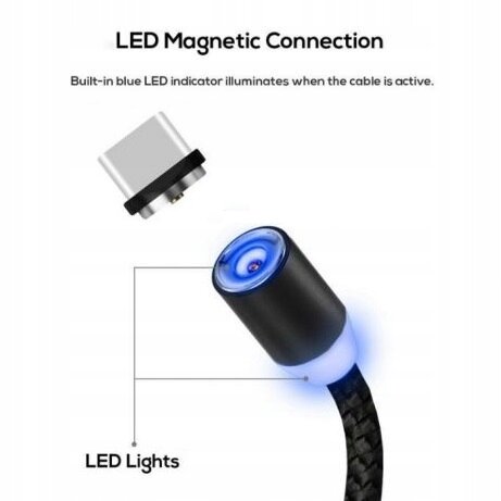 Кабель USB - Type-C МАГНИТНЫЙ LED белый (немного помята упаковка)